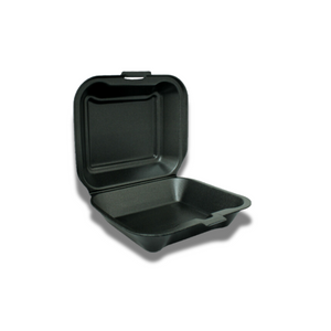 Foam Food Container – 1 Compartment 1 Tab, Black | 8x8