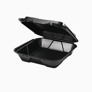 Foam Food Container – 1 Compartment 2 Tab, Black | 9x9