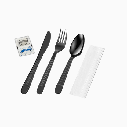 Wise 6 Pc Black Cutlery (Spoon-Fork-Knife-Napkin-Salt-Pepper) – 250 Sets