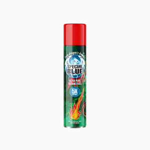 Special Blue ultra pure butane fuel can on a white background