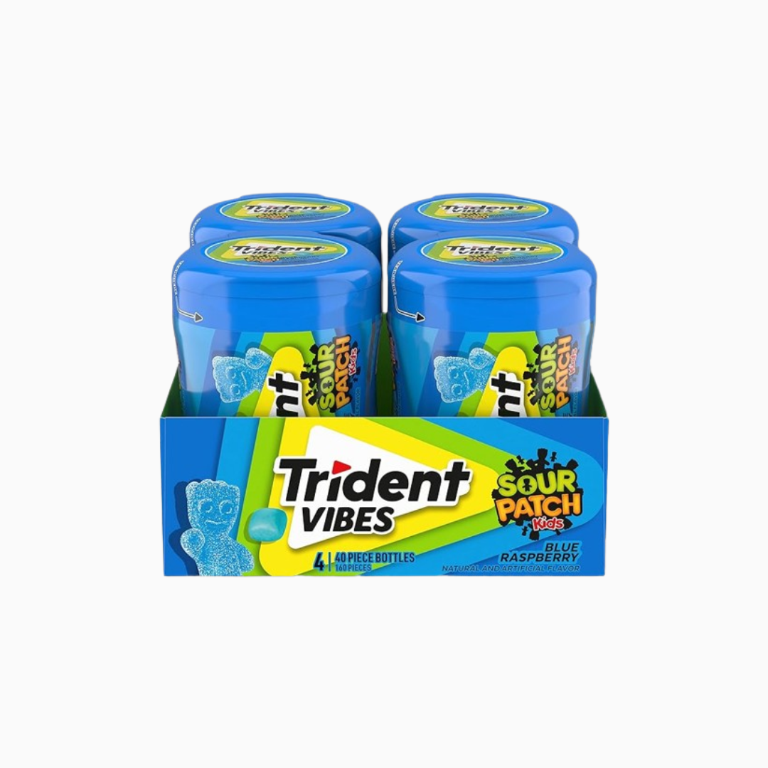 Trident Vibes Sour Patch Blue Raspberry Flavor Sugar Free Gum Pack of 4