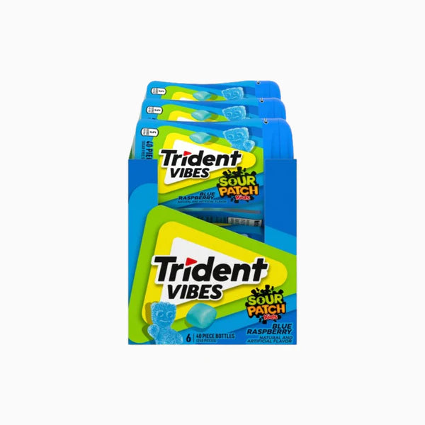 Trident Vibes Sour Patch Blue Raspberry Flavor Sugar Free Gum Pack of 6