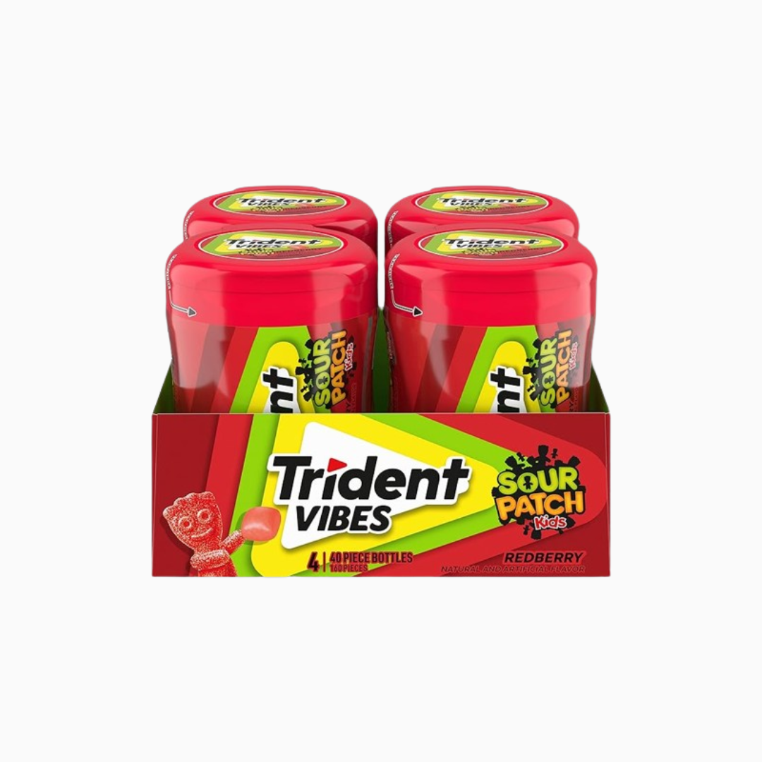 Trident Vibes Sour Patch Redberry Flavor Sugar Free Gum Pack of 4