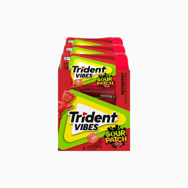 Trident Vibes Sour Patch Redberry Flavor Sugar Free Gum Pack of 6