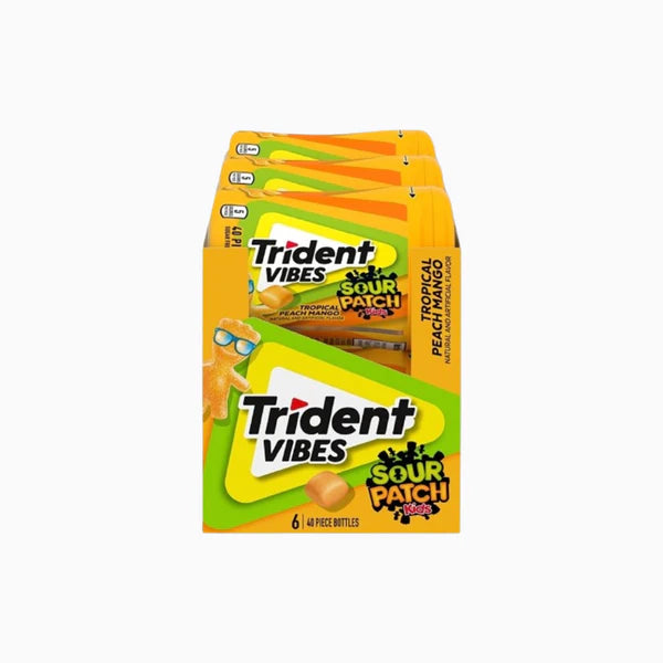 Trident Vibes Sour Patch Tropical Peach Mango Flavor Sugar Free Gum Pack of 6