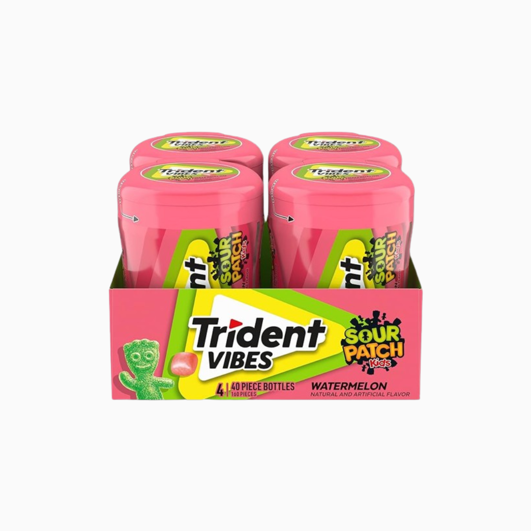 Trident Vibes Sour Patch Watermelon Flavor Sugar Free Gum Pack of 4