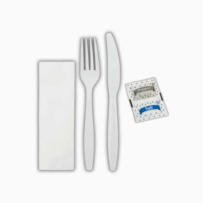Wise 5 Pc White Cutlery (Fork-Knife-Napkin-Salt-Pepper) – 250 Sets