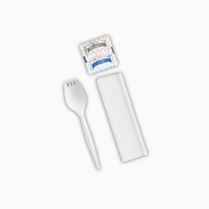 4 Pc White Cutlery Set (Spork-Napkin-Salt-Pepper) – 1000 CT