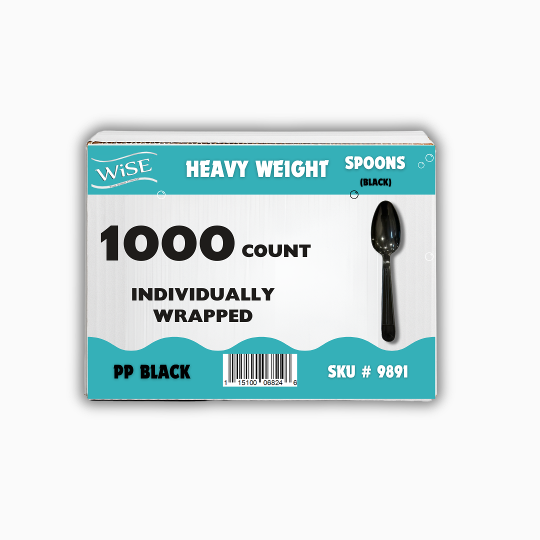 Wise PP Heavy Weight Black Individually Wrapped Spoons Case – 1000 Count