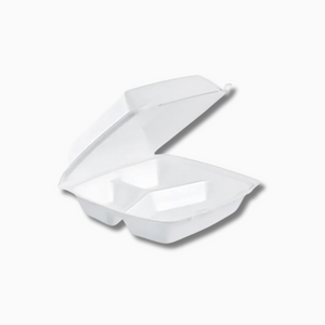 Foam Food Container – 3 Compartment 2 Tab, White | 8x8
