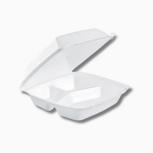 Foam Food Container – 3 Compartment 2 Tab, White | 9x9