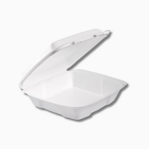 Foam Food Container – 1 Compartment 2 Tab, White | 9x9