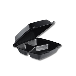 Foam Food Container – 3 Compartment 1 Tab, Black | 8x8