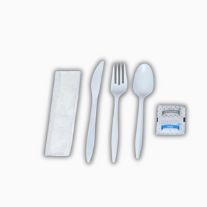 Wise 6 Pc Cutlery Set (Spoon-Fork-Knife-Napkin-Salt-Pepper) – 250 Sets, White